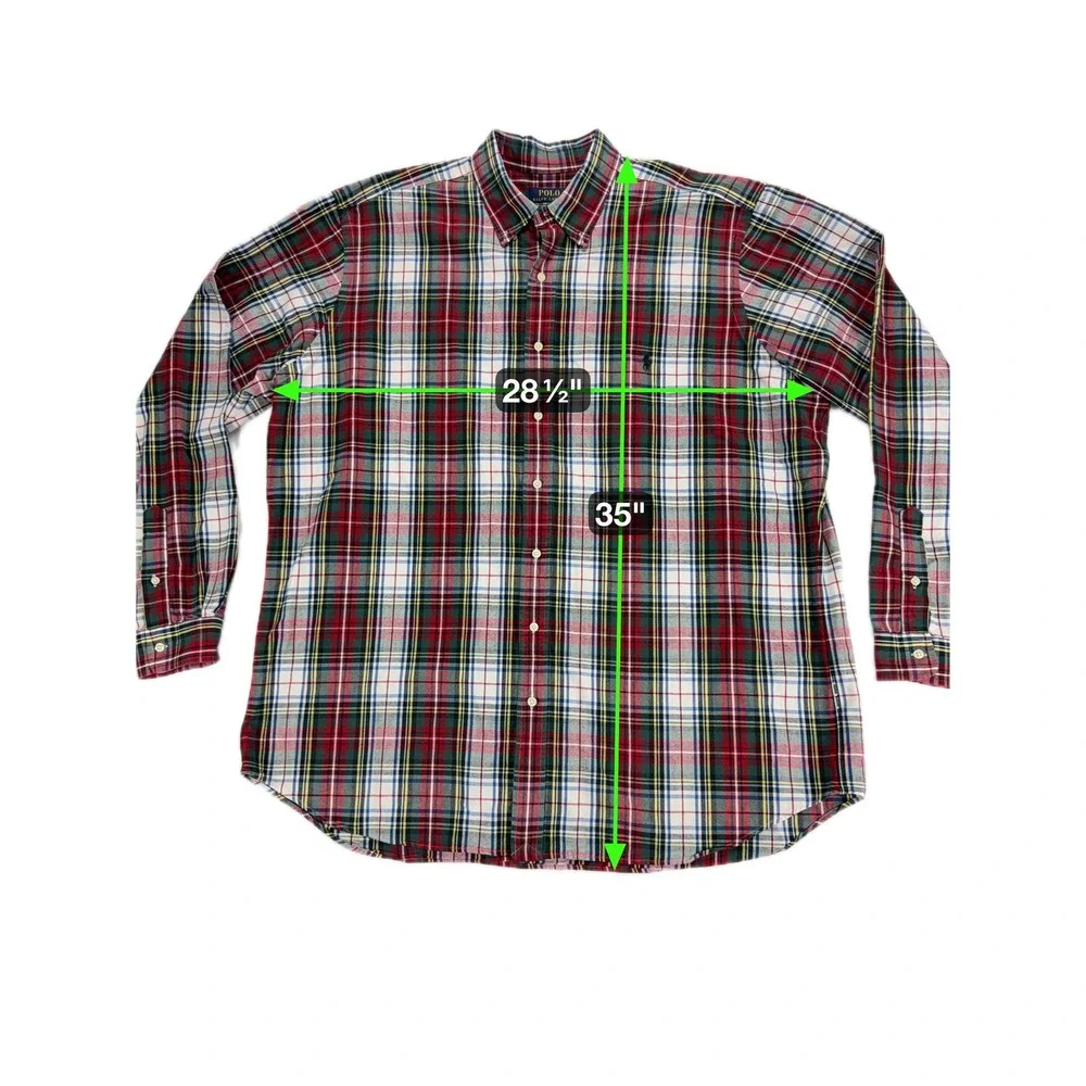 Polo Ralph Lauren Plaid Button Up Shirt‎ Mens 2XLT Red Green Cotton